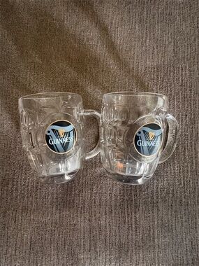 Guinness Clear Glass Beer Steins with Black and Gold Harp Logo